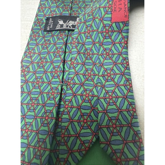 Hermes Silk Tie Style 7149 HA Green Blue Red Geometric - Picture 10 of 10